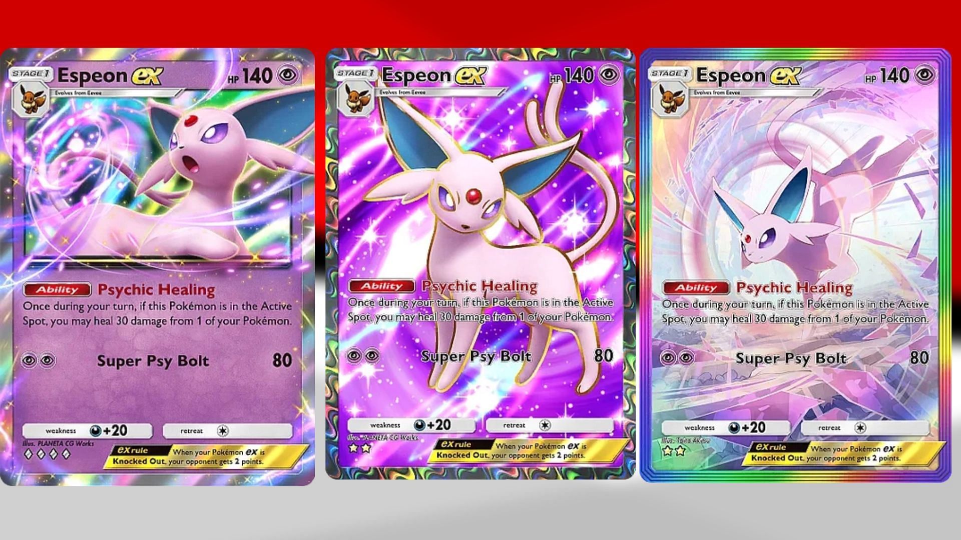 All Espeon ex variants from Wisdom of Sea and Sky (Image via TPC)